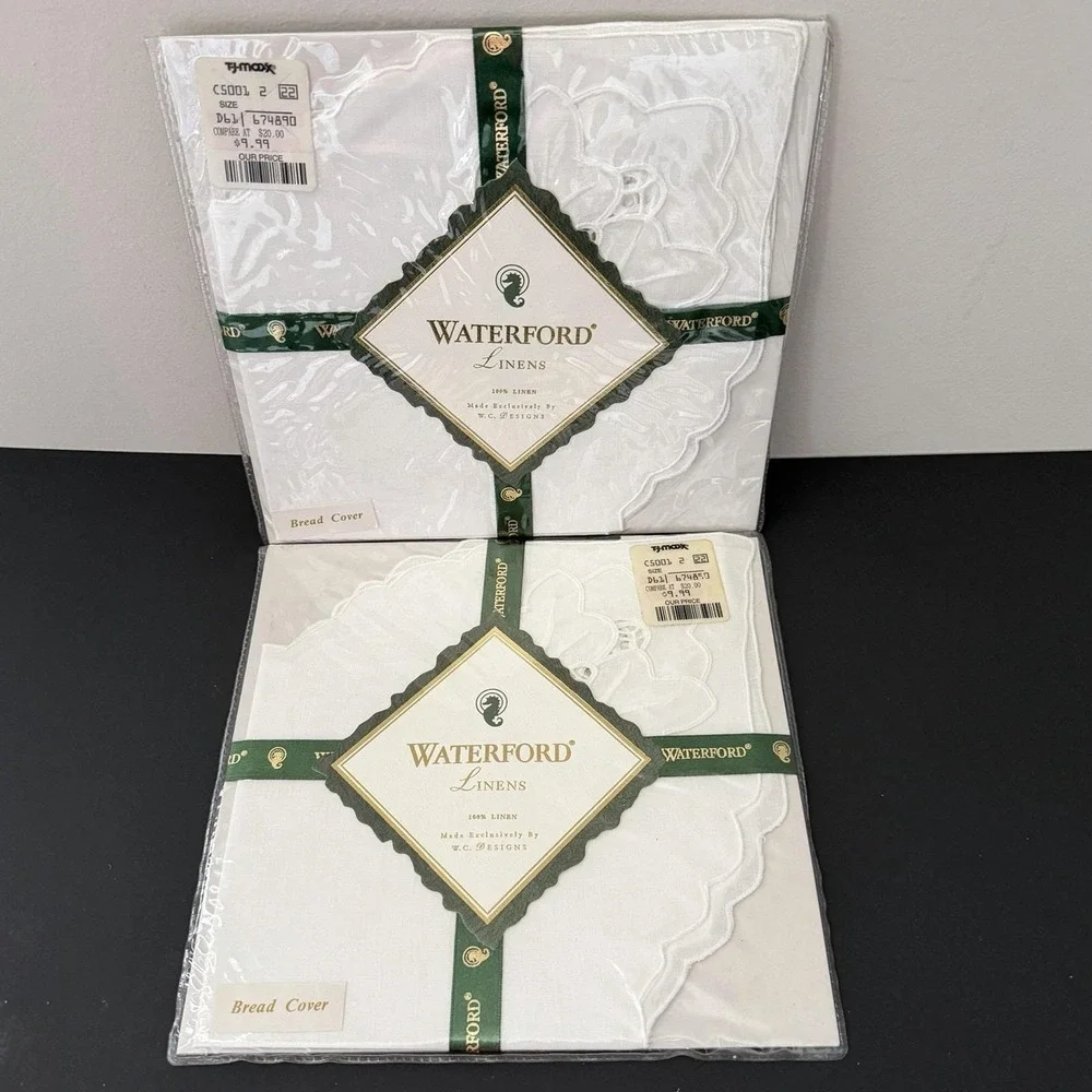 Vintage Waterford Linen Castlemaine White Bread Cover 16x16 Lot of 2 NEW